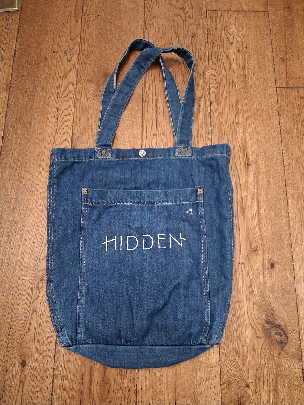 Hidden Denim Tote Bag 15" Printed on Front Pocket Blue Jean 100% Cotton